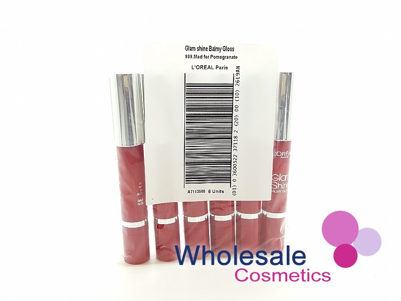 6 x L'Oreal Glam Shine Balmy Gloss - 909 MAD FOR POMEGRANATE