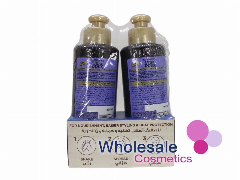 3 x Garnier Ultra Doux Shine Booster Leave-In Cream DUO PACK - BLACK CHARCOAL & NIGELLA SEED OIL 200ML+200ML