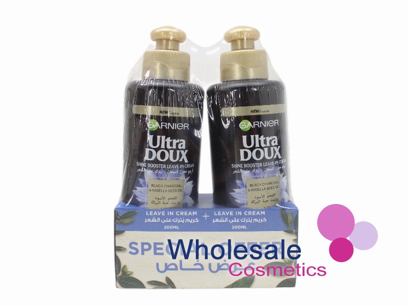 3 x Garnier Ultra Doux Shine Booster Leave-In Cream DUO PACK - BLACK CHARCOAL & NIGELLA SEED OIL 200ML+200ML